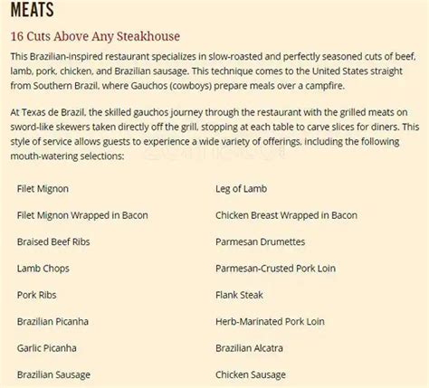 Texas de Brazil Menu, Menu for Texas de Brazil, Addison, Addison ...