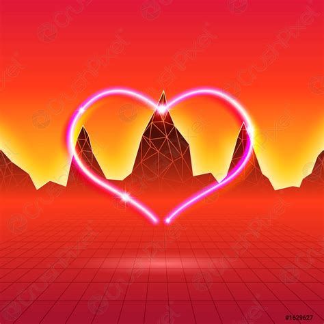 80s styled retro futuristic card with neon heart - stock vector ...