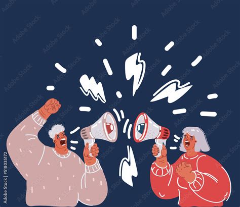 Cartoon vector illustration of people shout out, man, woman shouting at ...