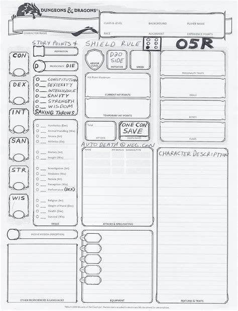 Dungeons And Dragons Printable Character Sheet