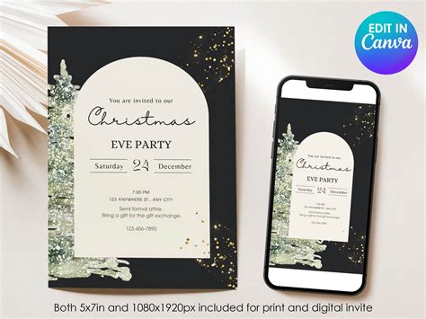 Christmas Eve Party Invitation Template Customizable Christmas Invite ...