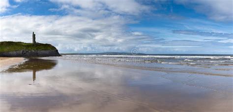 Panorama View of the Ballybunion Castle Ruins on the Clifftop and Ballybunion Beach in Western ...