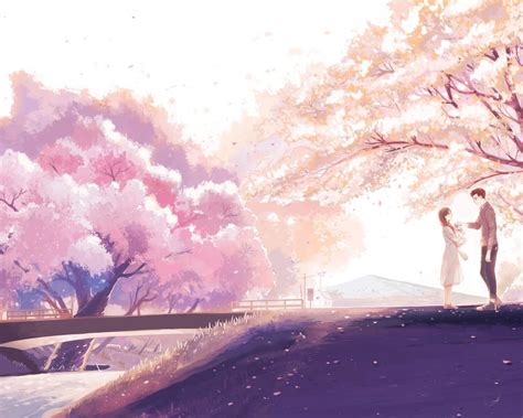 Anime Cherry Blossom Couple Hd Wallpapers - Wallpaper Cave