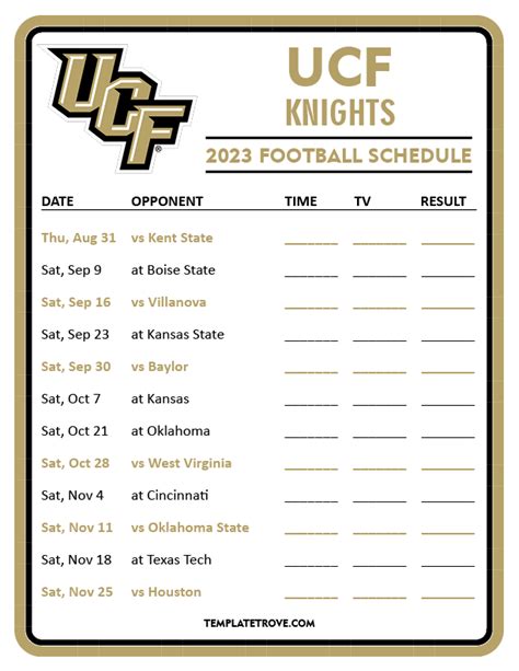 Printable 2023 UCF Knights Football Schedule