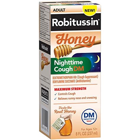 Robitussin Maximum Strength Honey Nighttime Cough DM, Cough Medicine ...