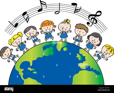 vector cartoon children sing song on earth Stock Vector Image & Art - Alamy