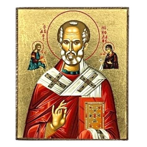 Saint Nicholas Silk Screen Icon Gold Standing Natural Wood