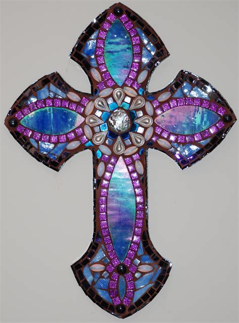 Mosaic cross, Blue/Purple/Silver by Grace Gibson | Mosaic crosses, Mosaic, Cross art