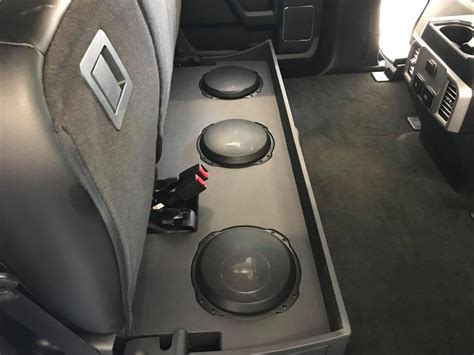 Ford F-250 Under Rear Seat Subwoofer Box Installation with 3 JL Audio 10" TW3 Subs | Explicit ...