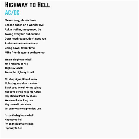 Highway To Hell Lyrics