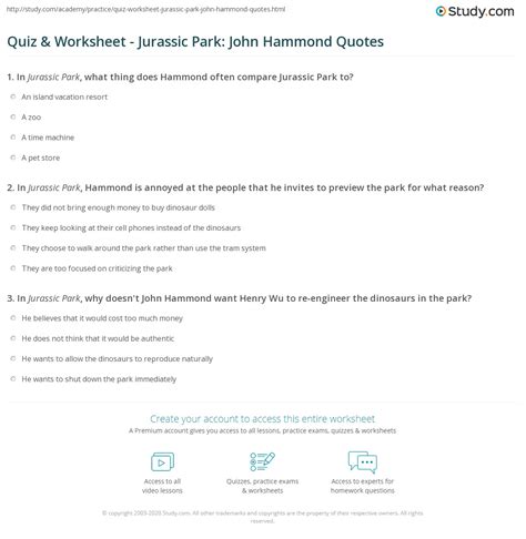 Quiz & Worksheet - Jurassic Park: John Hammond Quotes | Study.com