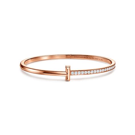 Tiffany T T1 narrow diamond hinged bangle in 18k rose gold, medium | Pamper.My