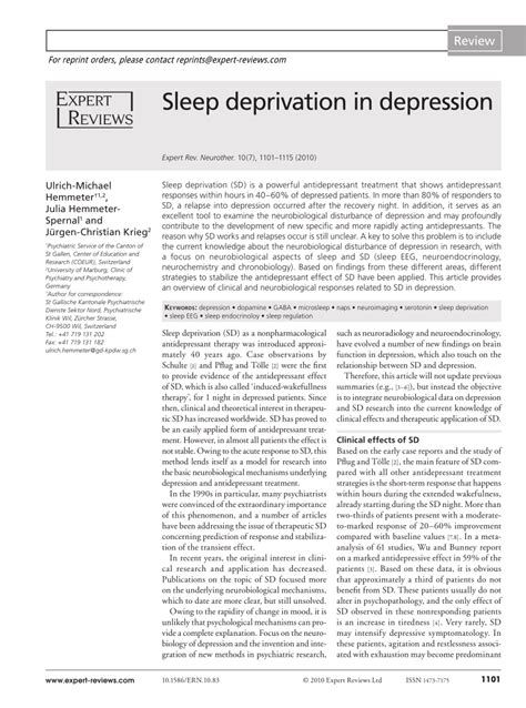 (PDF) Sleep deprivation in depression