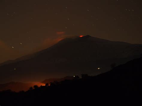 Foxes & Fairlies - Mount Etna at night. The faint glow of lava was...