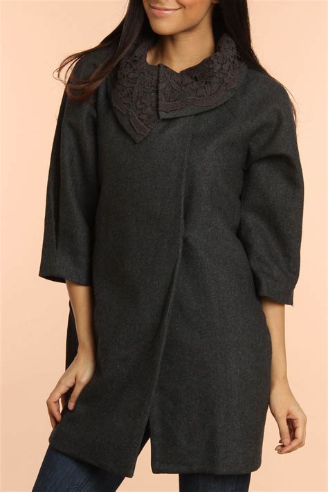 Lace Collar Coat in charcoal by Mystree $105 - ($50) $45 @BeyondTheRack. Also available in black ...