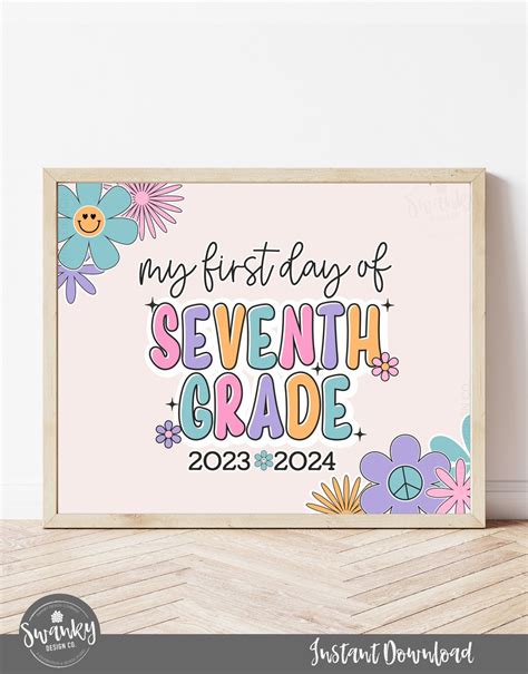 Boho Retro Seventh Grade Sign First Day of Seventh Grade Girl - Etsy