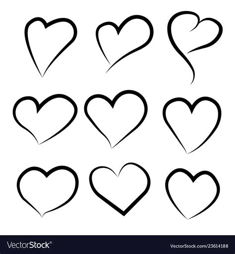 Set outline hand drawn heart icon heart Royalty Free Vector