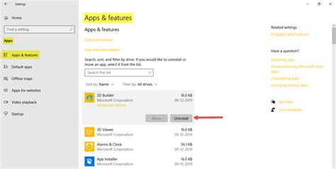 Apps & features Settings in Windows 10 2023