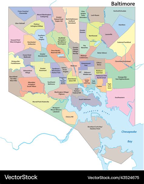 Administrative map of the city of baltimore Vector Image