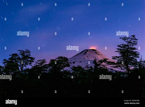 Villarrica volcano glowing in the dark - volcano with illuminated ...