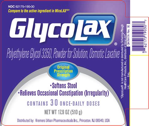 BUY Polyethylene Glycol 3350 - Osmotic Laxative (Glycolax) 17 g/17g ...