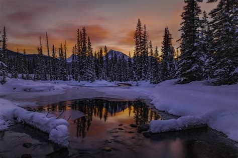 Fondos de pantalla : paisaje, bosque, puesta de sol, noche, reflexión, nieve, invierno, hielo ...