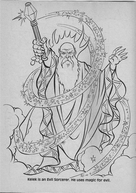 a drawing of an evil wizard holding a wand