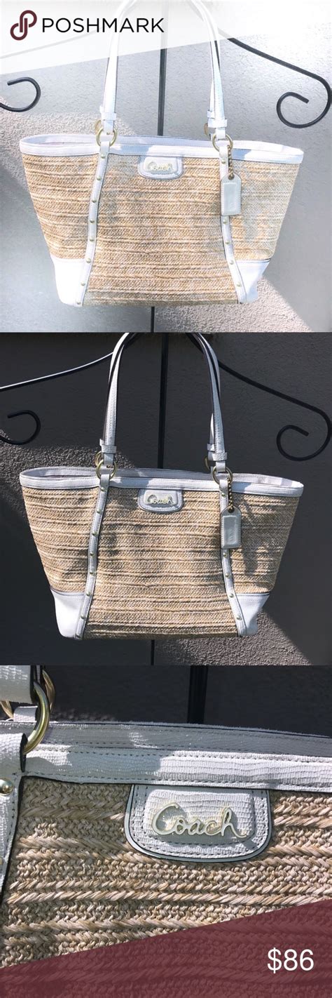 Coach Straw Handbag with White leather accents | Straw handbags, Handbag, Leather