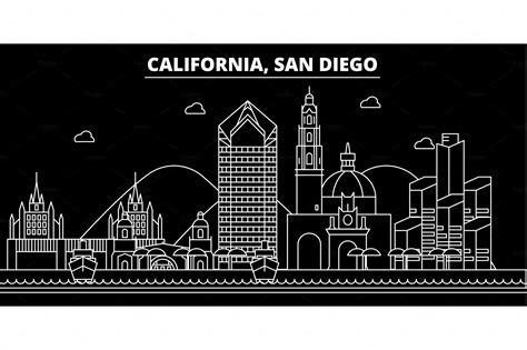 San Diego silhouette skyline. USA - San Diego vector city, american linear architecture ...