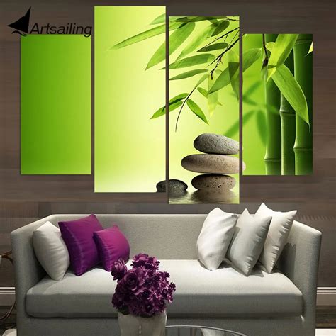 4 Panel Canvas Painting Canvas Art Zen Stones Bamboo Water HD Printed ...