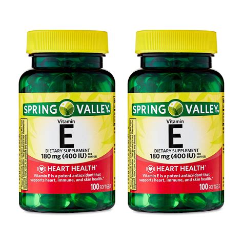 Spring Valley Vitamin E Dietary Supplement Twin Pack, 180 mg, 200 Count ...