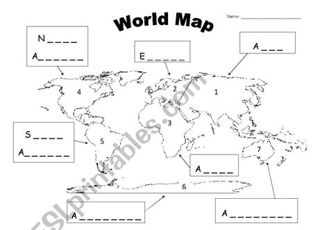 World Map: Continents - ESL worksheet by supergun812