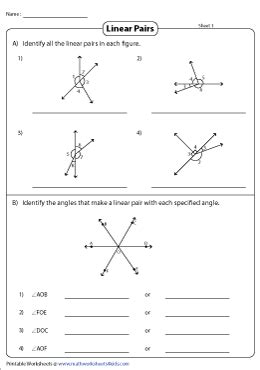 Linear Pairs of Angles Worksheets