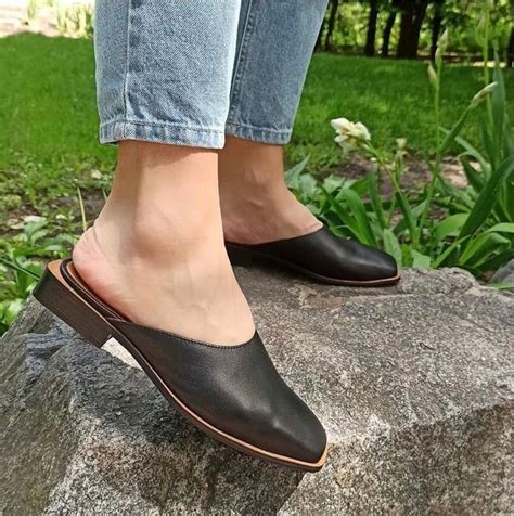 Women leather mules flats shoesslippersslide sandalsback | Etsy