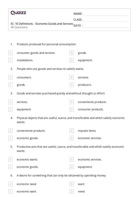 50+ goods and services worksheets on Quizizz | Free & Printable