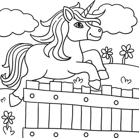 Jumping Unicorn Coloring Page For Kids Horse Vector Child Vector, Horse Drawing, Unicorn Drawing ...