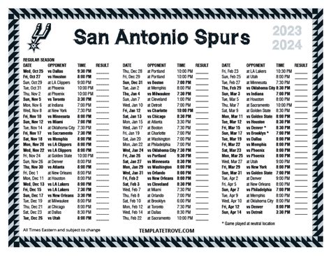 Printable 2023-2024 San Antonio Spurs Schedule