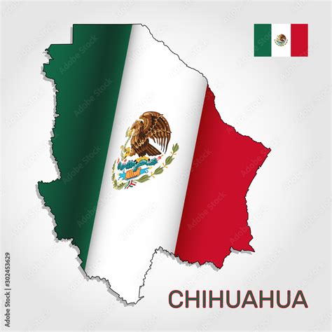 Vector map of Chihuahua state combined with waving Mexican national flag. Chihuahua silhouette ...