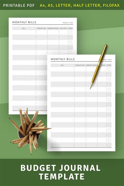 Budget Journal Template, Budget Tracker, Monthly Budget Template, Work ...