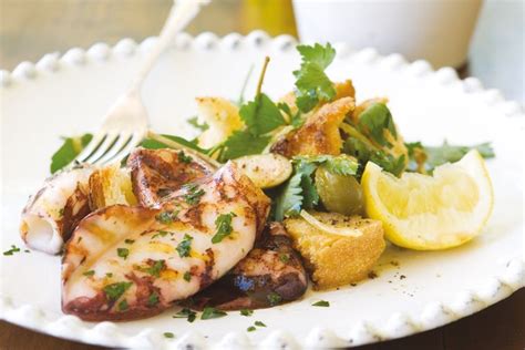 Grilled squid with parsley and caperberry salad - Recipes - delicious.com.au