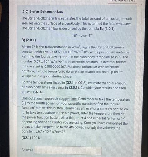 Solved (2.0) Stefan-Boltzmann Law The Stefan-Boltzmann law | Chegg.com