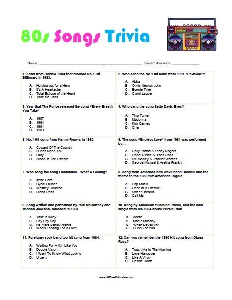 Print 80s Trivia Game – Free Printable