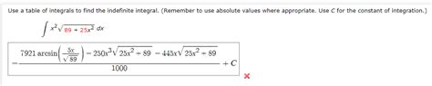 Solved Use a table of integrals to find the indefinite | Chegg.com