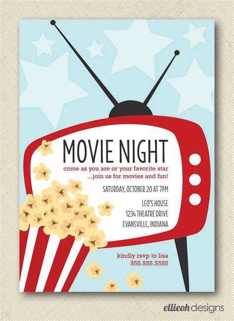 movie night invite PRINTABLE digital file DIY by ellieohdesigns