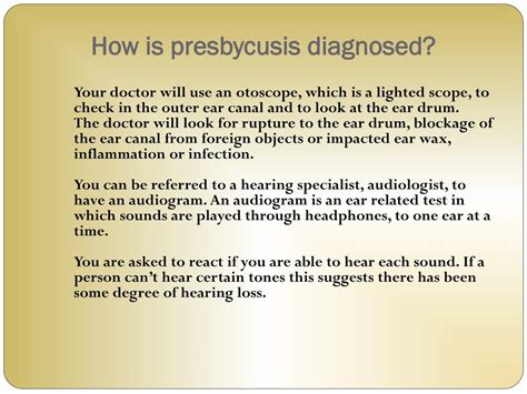 PPT - Presbycusis: Causes, Symptoms, Daignosis, Prevention and ...