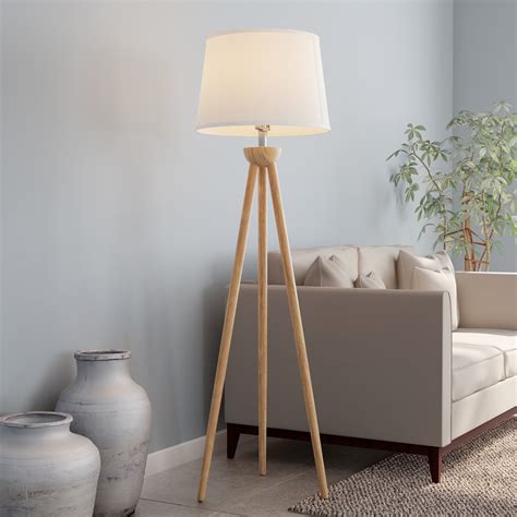 Lavish Home Tripod Floor Lamp with LED Bulb and Natural Oak Wood Base - Walmart.com
