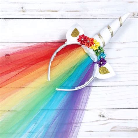 RAINBOW UNICORN HEADBAND w/ tulle veil White Rainbow Hair | Etsy | Diy unicorn costume, Unicorn ...