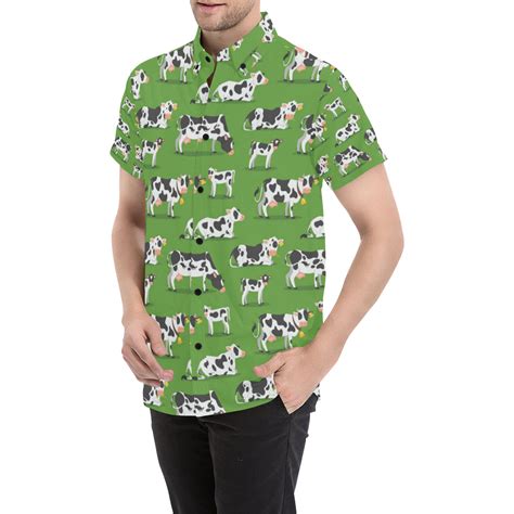 Cow Happy Print Pattern Men Button Up Shirt - JorJune