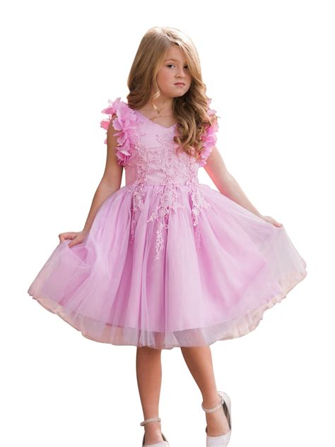 Just Couture - Just Couture Little Girls Pink Lavender Petal Sleeve Lace Flower Girl Dress ...