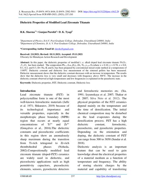 (PDF) Dielectric Properties of Modified Lead Zirconate Titanate